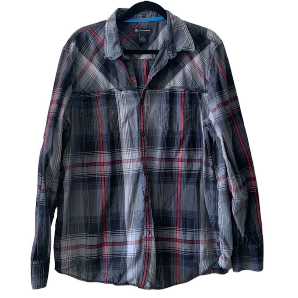 I.N.C. Men’s Gray & Red Plaid Button Down XL